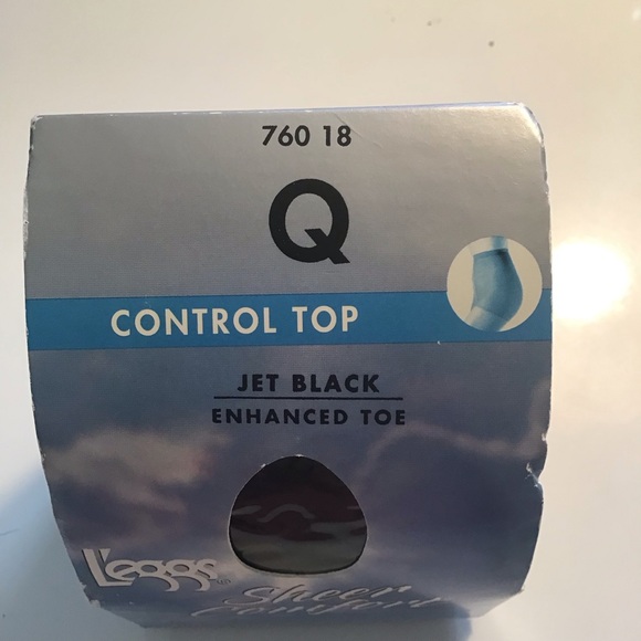 Vtg L’eggs Sheer Comfort Control Top Enhanced Toe Size Q Jet Black Nylon Hose - Picture 2 of 6